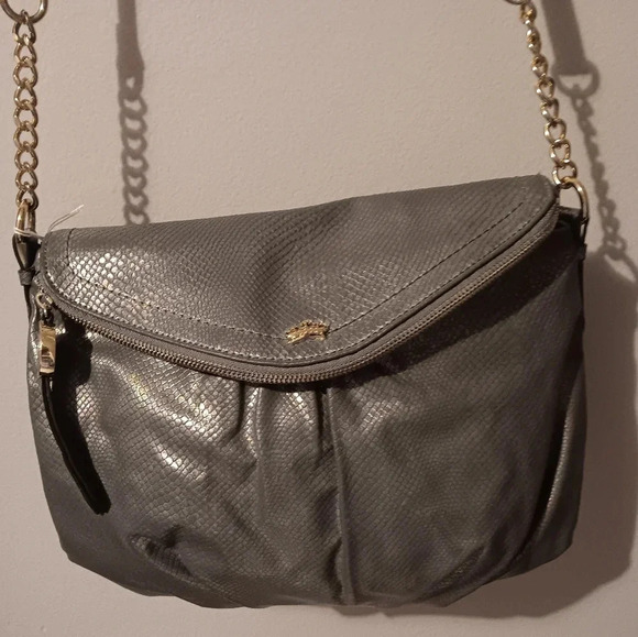 Juicy Couture Gray Pebbled Leather Purse Shoulder Bag Zipped Foldover - Picture 2 of 8